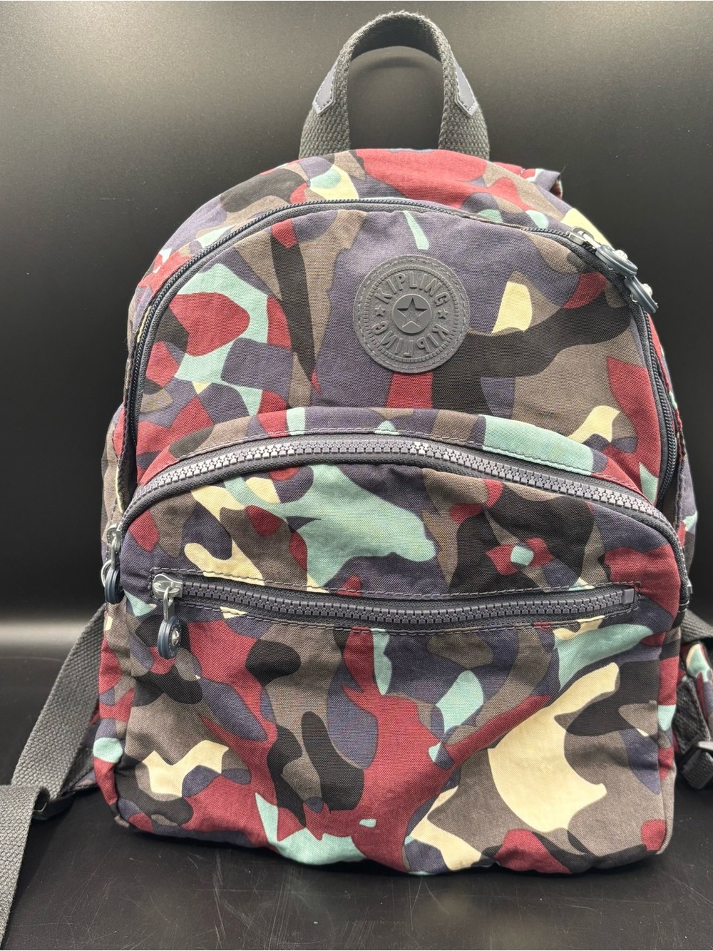 Kipling Paola Mini Backpack Camo Tonal Design Compact Lightweight Blue Gray